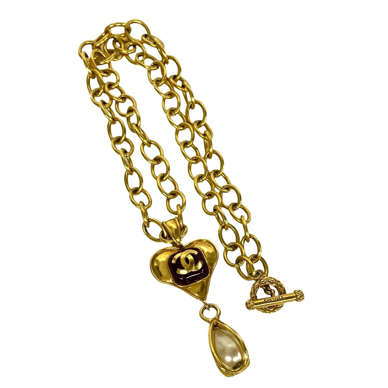 CHANEL Necklace Gold Plated, Faux Pearl gold COCO Mark Gripoa Women