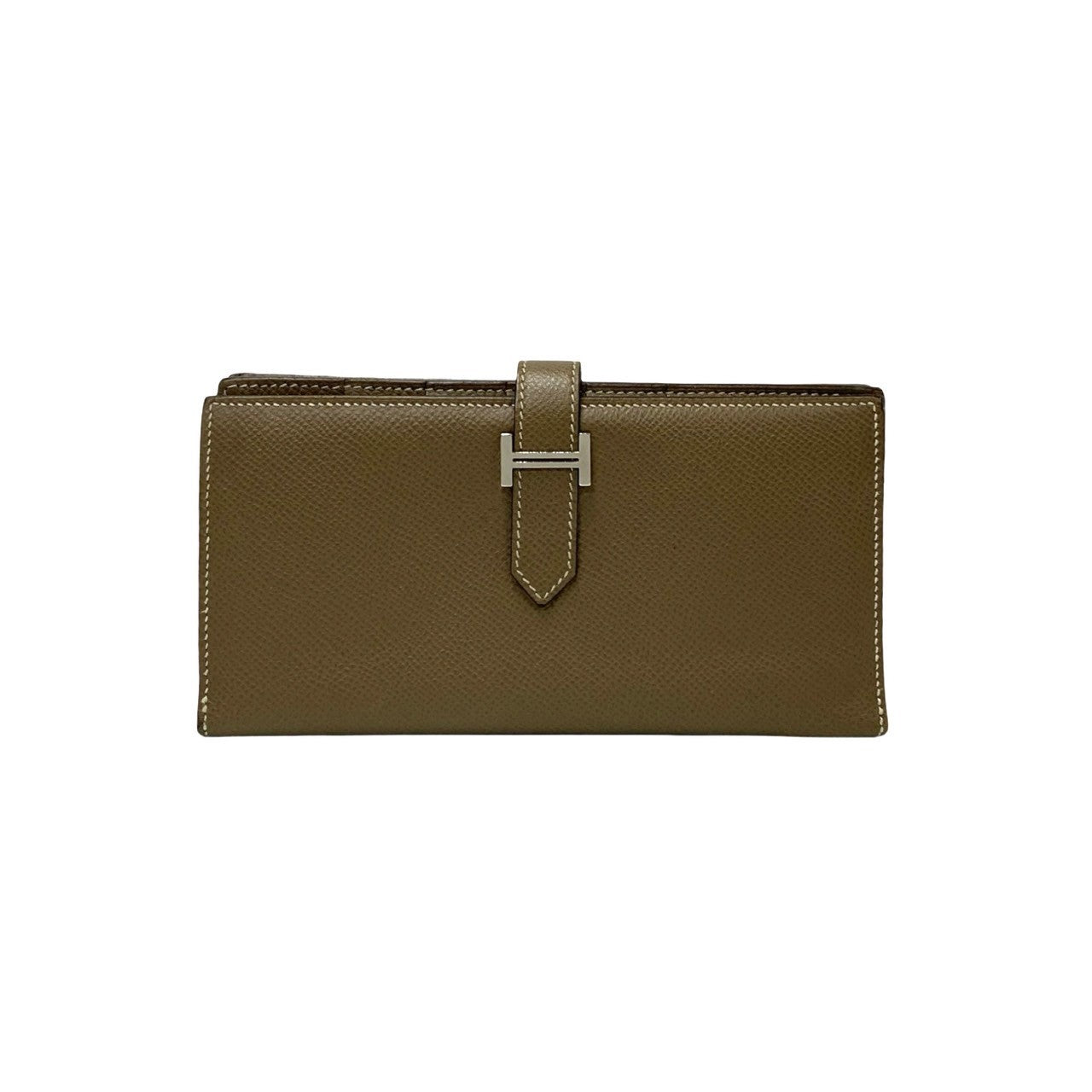 HERMES Long Wallet Purse Epsom gray logo Metal Beance fleet Women(Unisex)