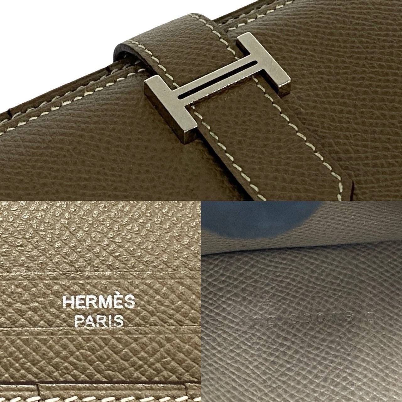 HERMES Long Wallet Purse Epsom gray logo Metal Beance fleet Women(Unisex)