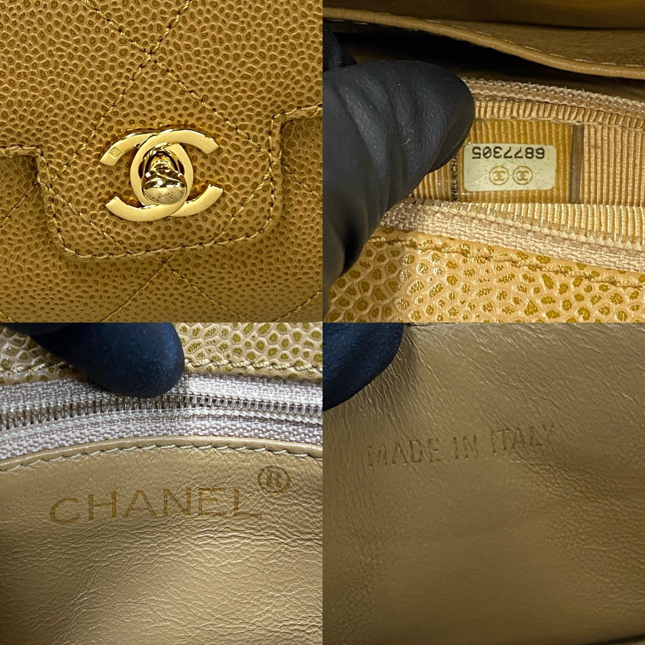 CHANEL Handbag Matt caviar skin beige Matrasse
