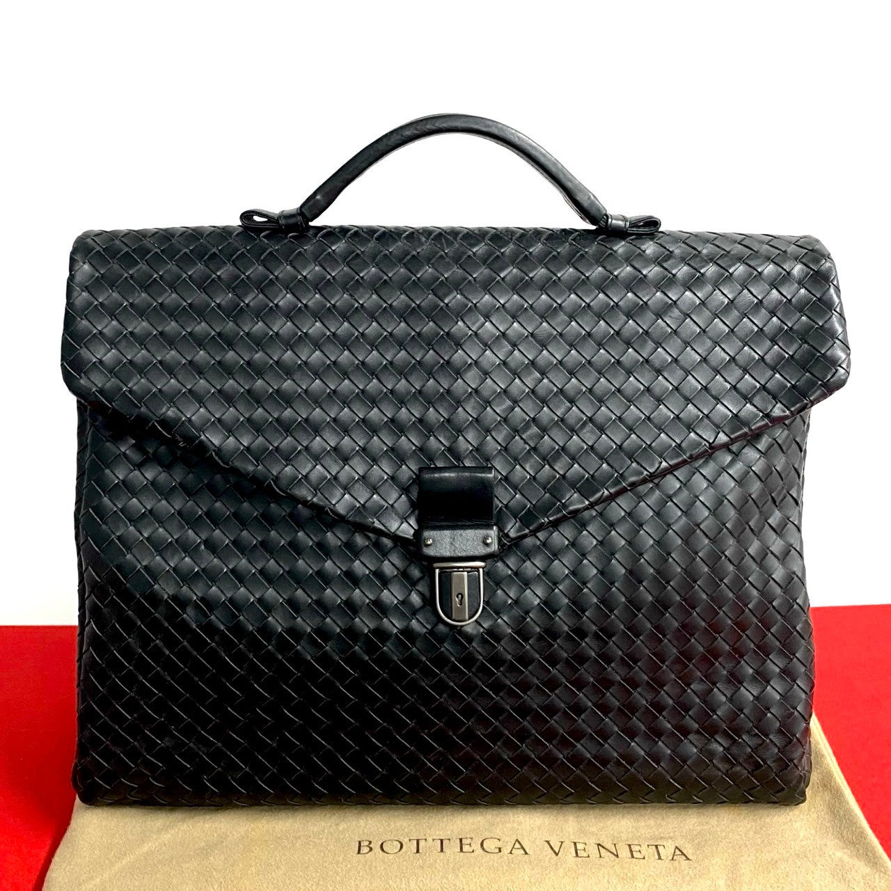 BOTTEGAVENETA Business bag leather black INTRECCIATO mens