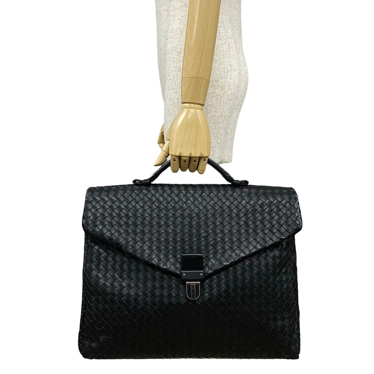 BOTTEGAVENETA Business bag leather black INTRECCIATO mens