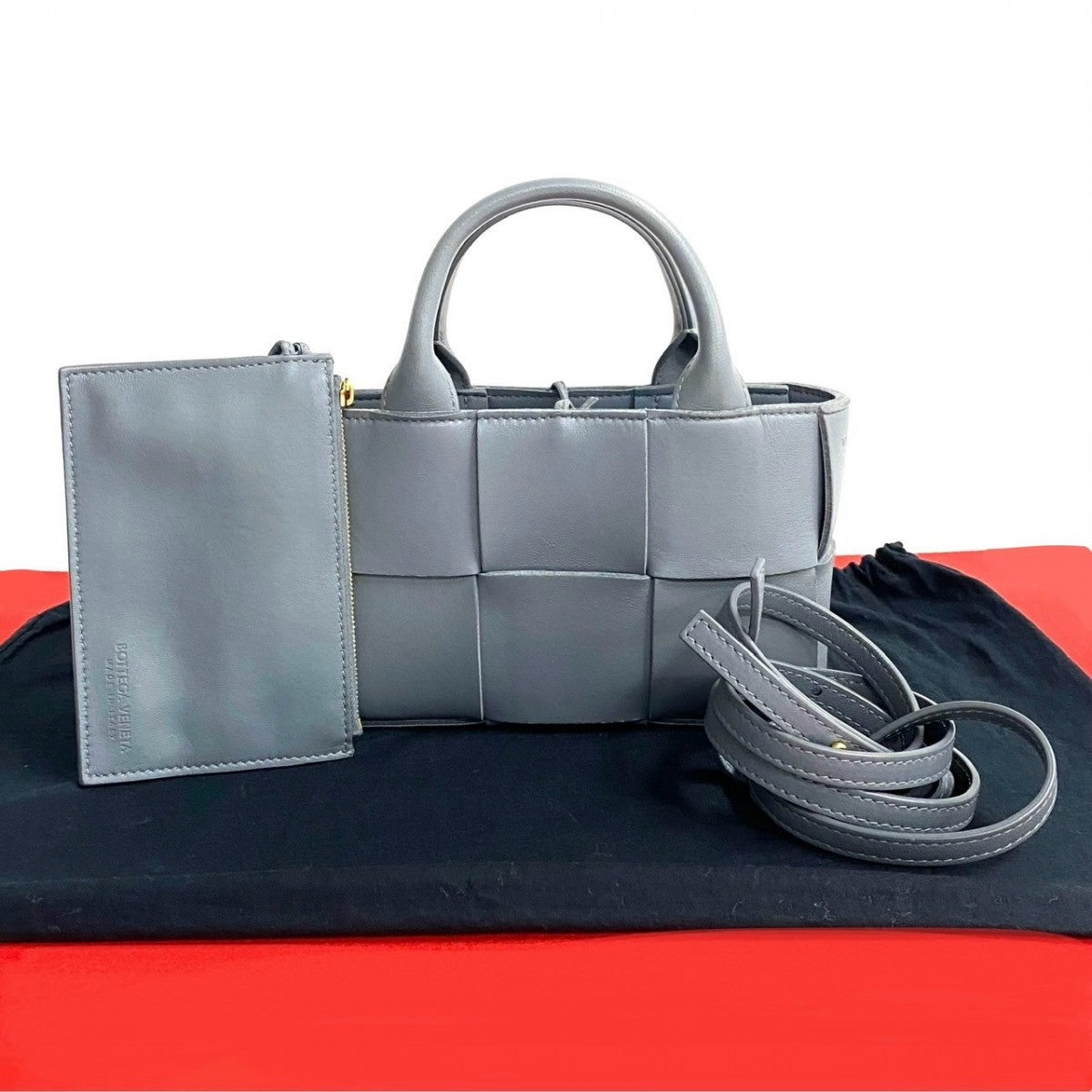 BOTTEGAVENETA Shoulder Bag leather gray INTRECCIATO Arco Mini Women