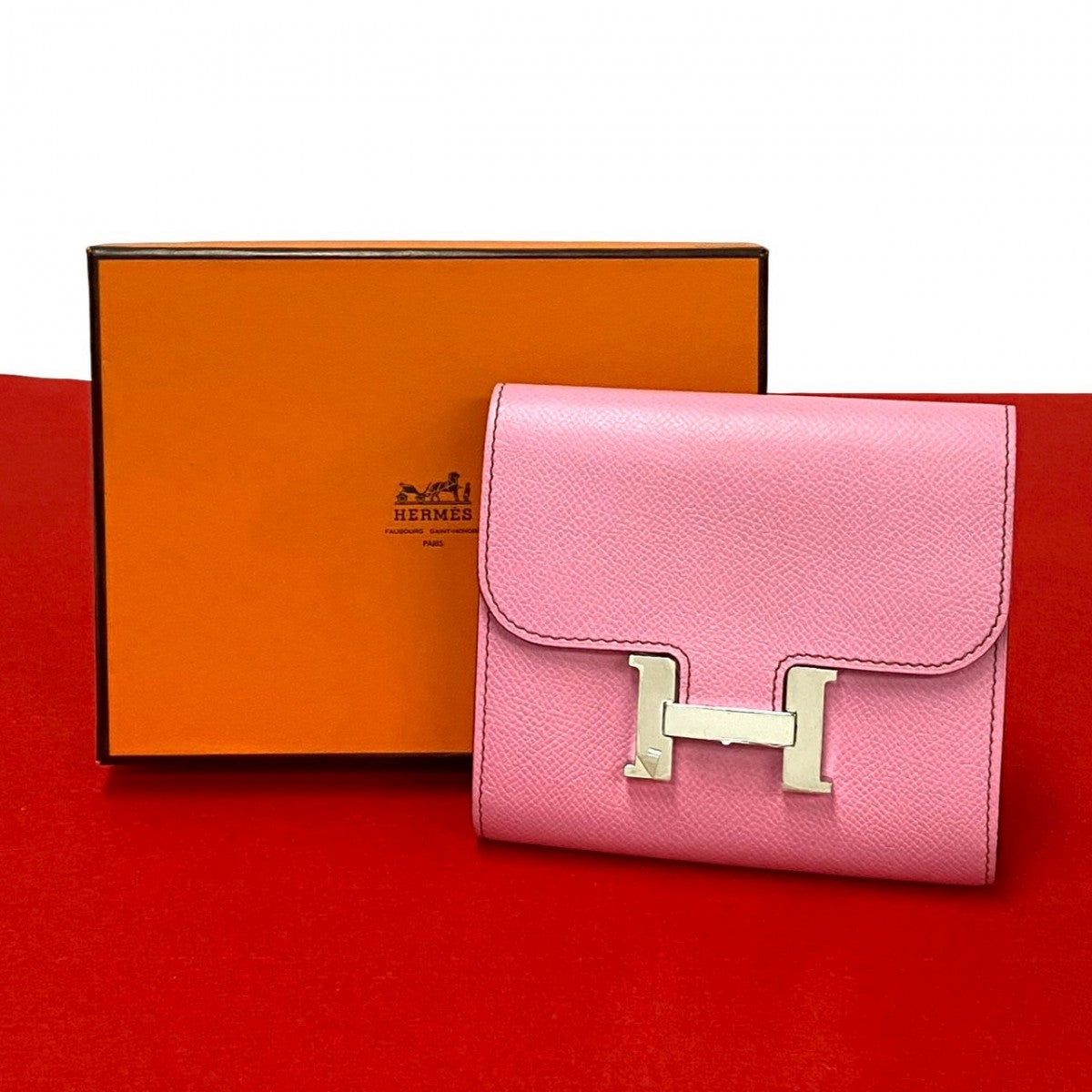 HERMES Bifold Wallet Epsom pink Constance Compact Women
