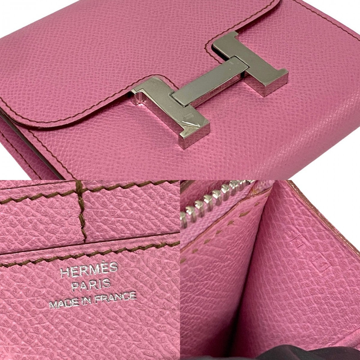 HERMES Bifold Wallet Epsom pink Constance Compact Women