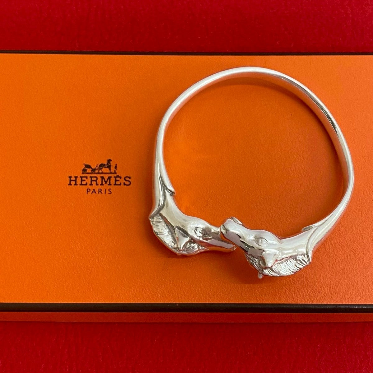 HERMES Bangle metal Silver Cheval Horsehead Bangle mens