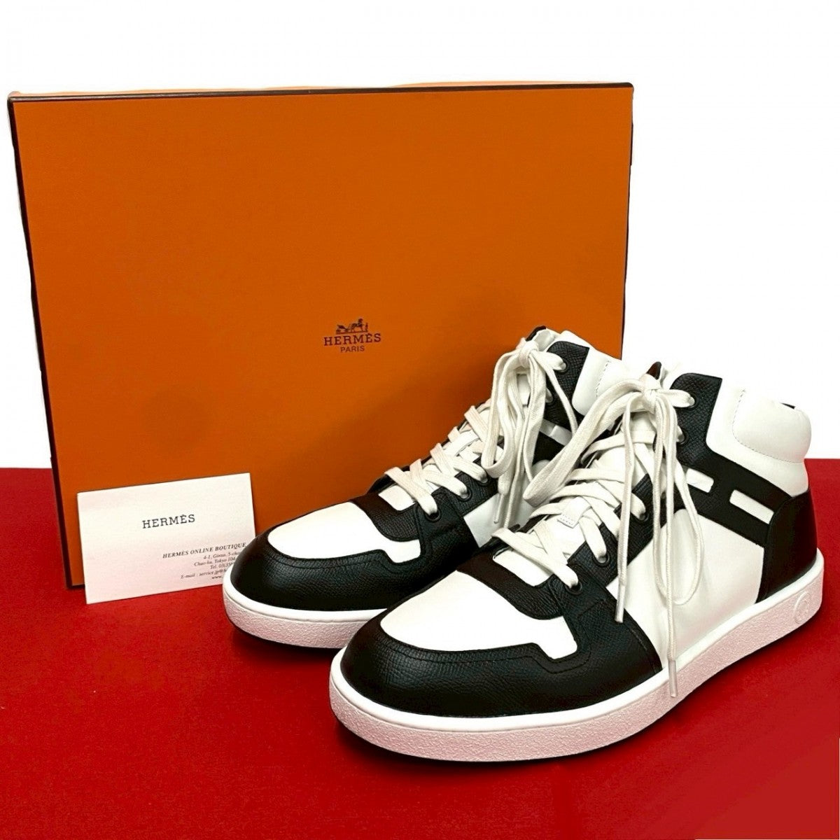 HERMES sneakers Calfskin , Epsom Two-tone (black) inject mens 43