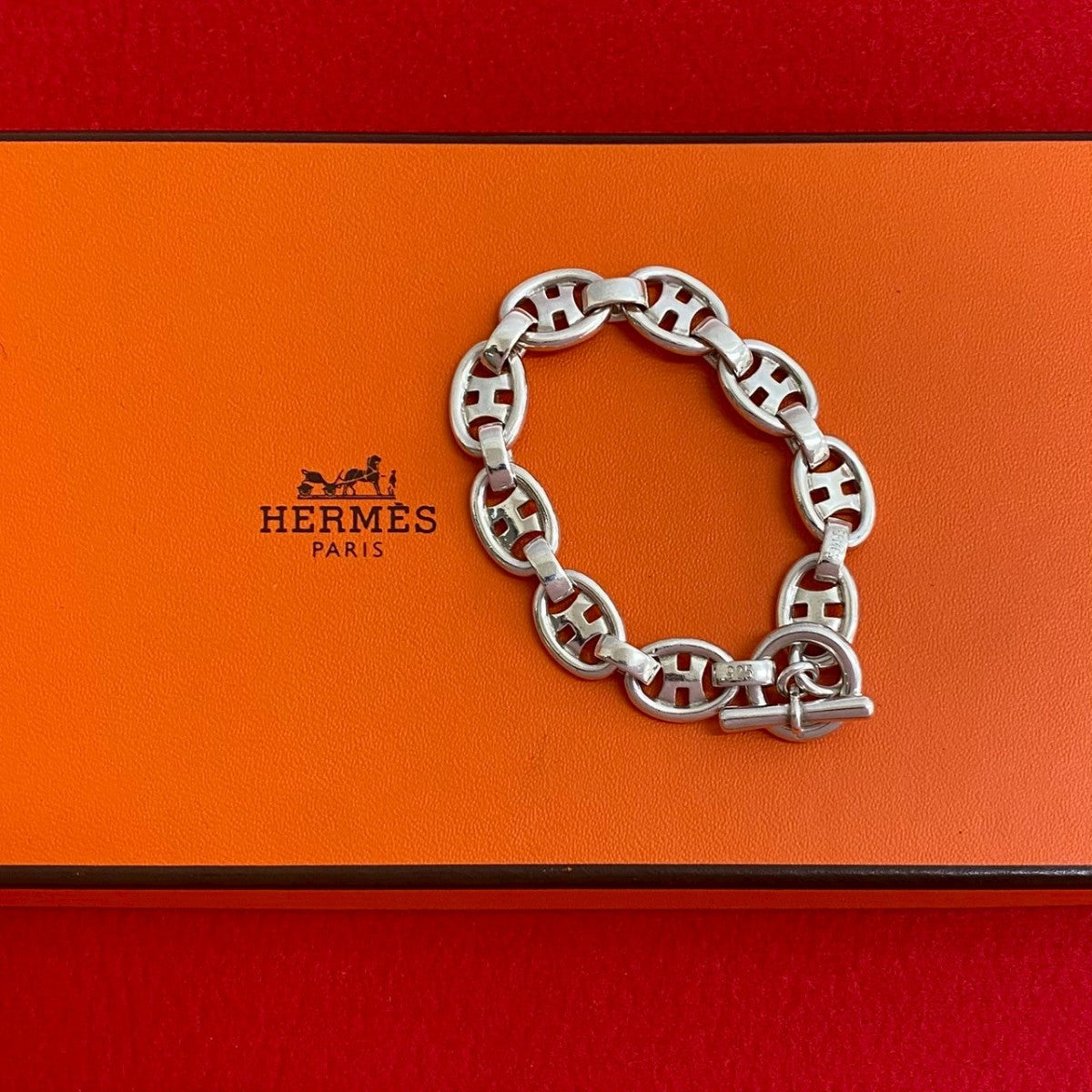 HERMES bracelet Silver925 Silver H logo bracelet mens
