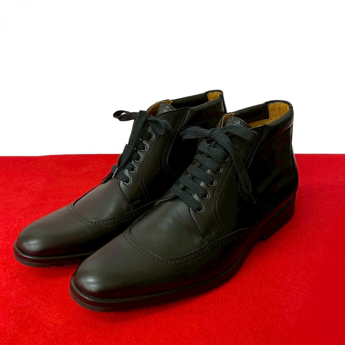 HERMES boots leather black mens 42