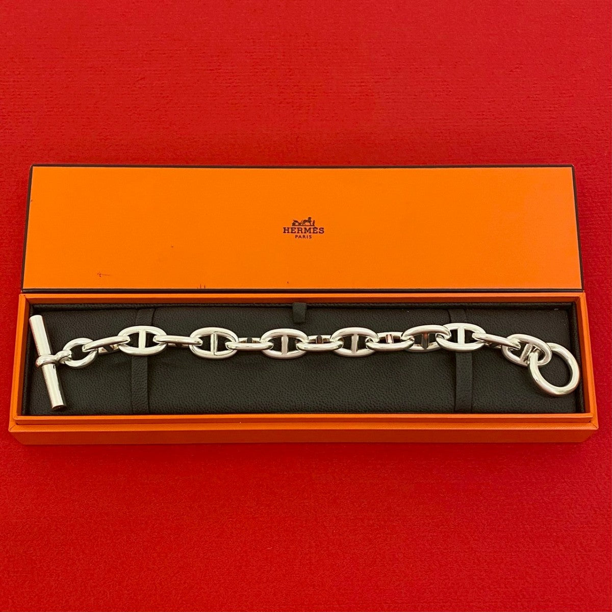 HERMES bracelet Silver925 Silver Chene Dunkle TGM 13 frames mens