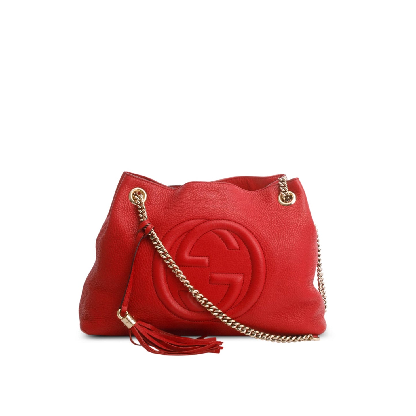 Gucci Red Grained Leather Medium Soho Chain Tote