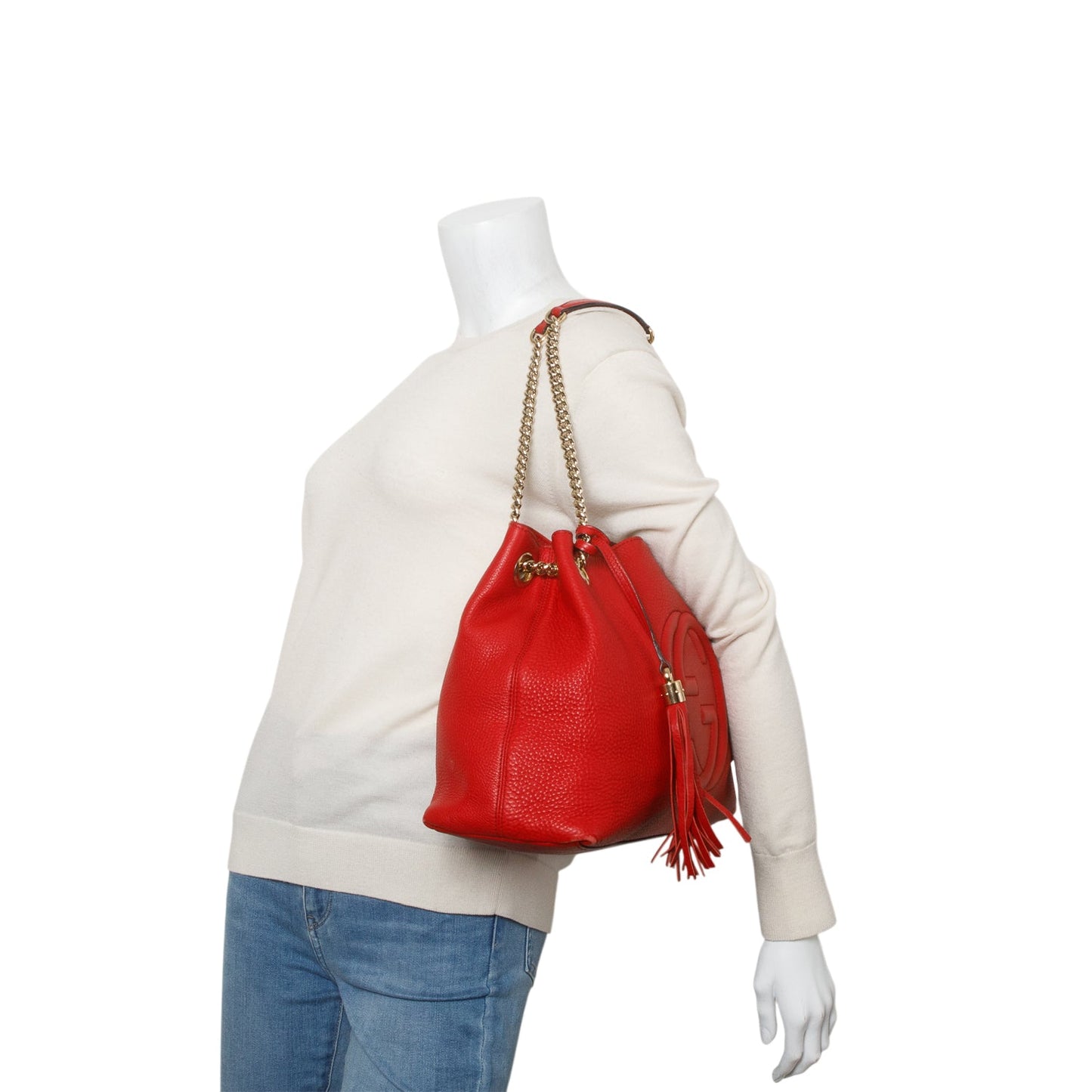 Gucci Red Grained Leather Medium Soho Chain Tote