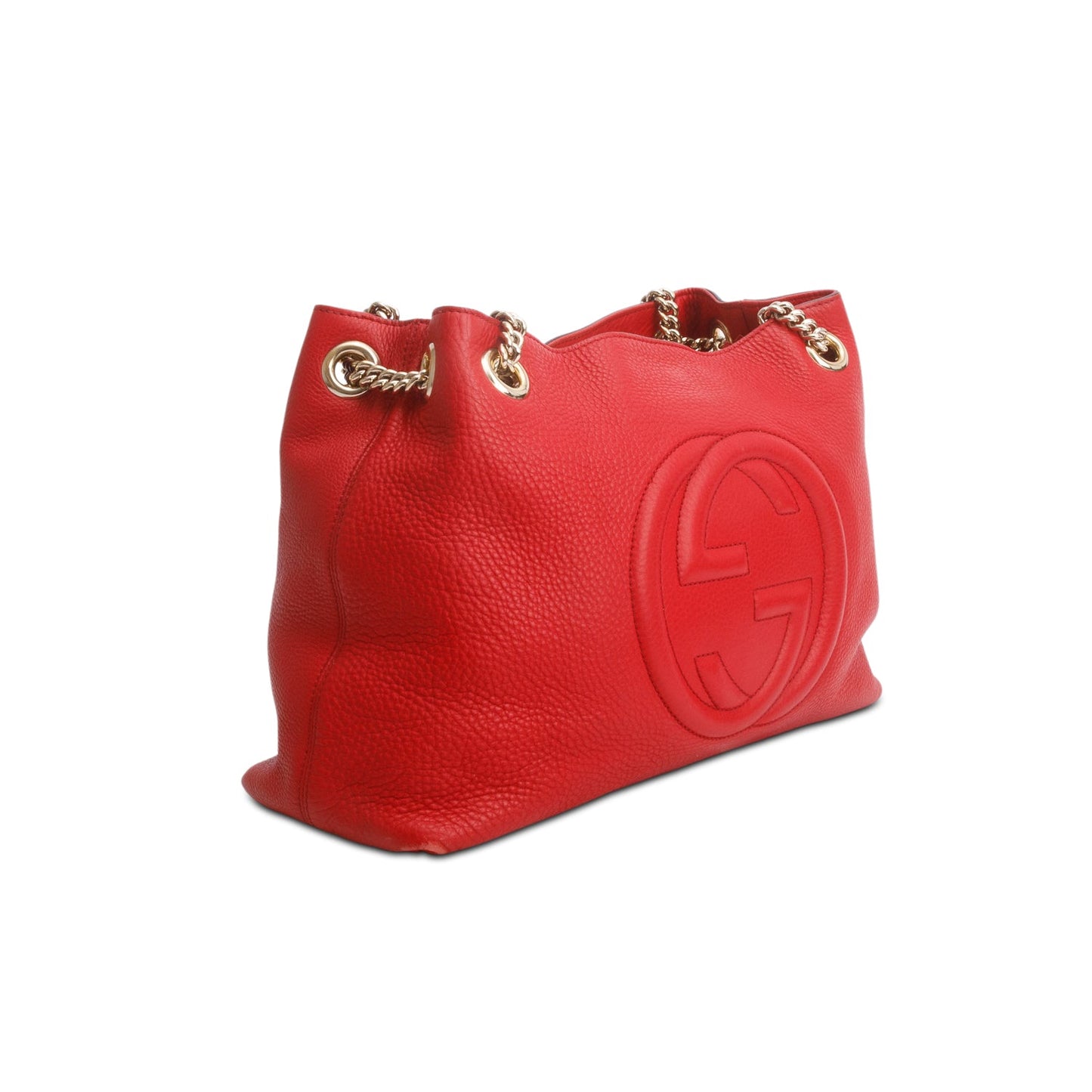 Gucci Red Grained Leather Medium Soho Chain Tote