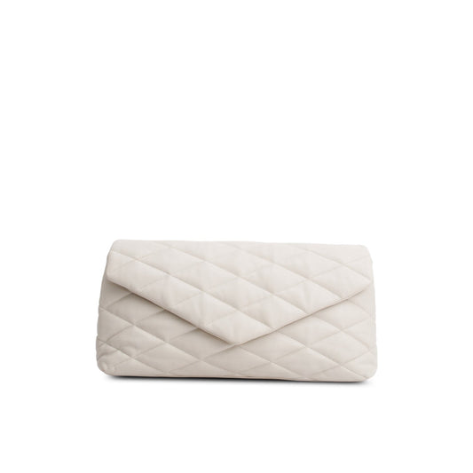 Saint Laurent 2021 Cream Lambskin Sade Puffer Envelope Clutch