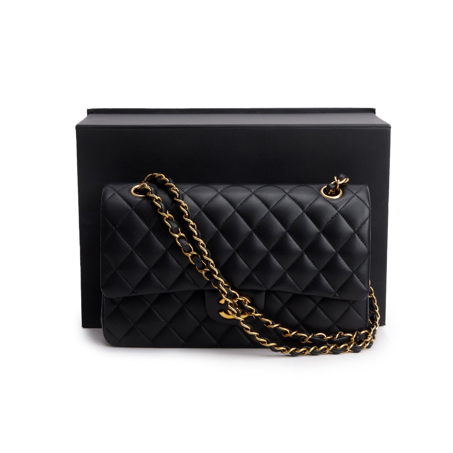 Chanel 2022 Black Quilted Lambskin Leather Classic Medium Double Flap Bag