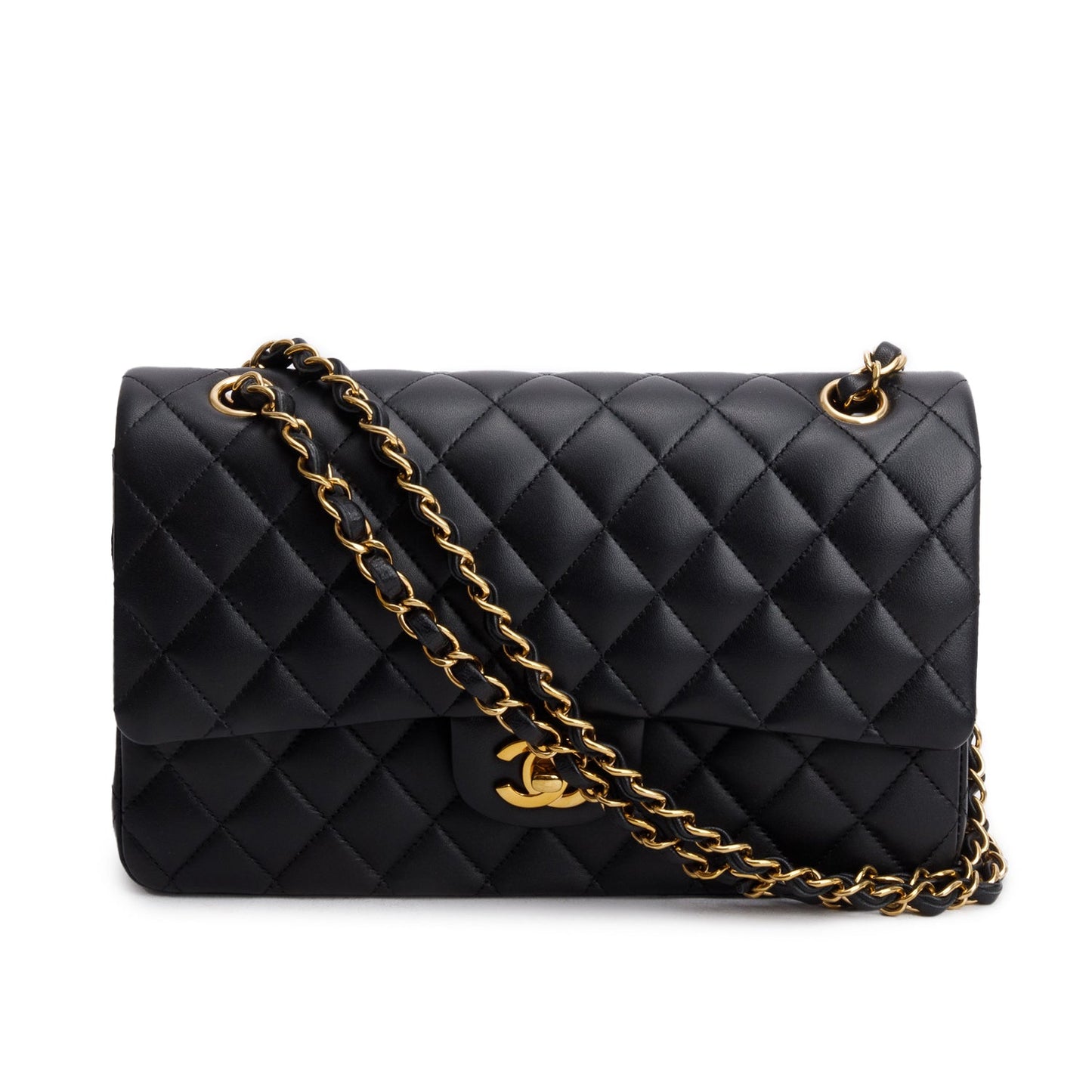 Chanel 2022 Black Quilted Lambskin Leather Classic Medium Double Flap Bag