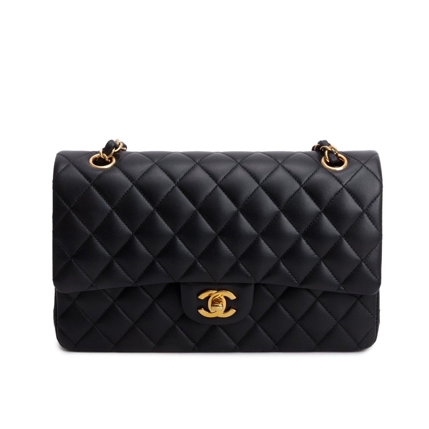 Chanel 2022 Black Quilted Lambskin Leather Classic Medium Double Flap Bag