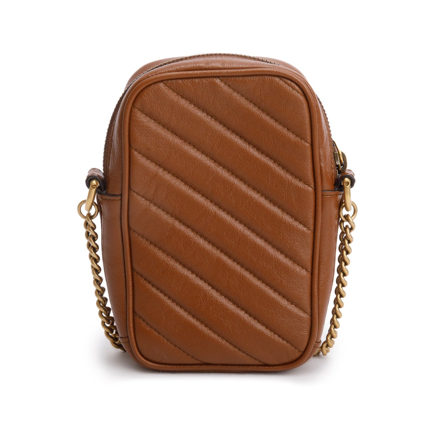 Gucci Brown Calfskin Matelasse Mini GG Marmont Chain Shoulder Bag