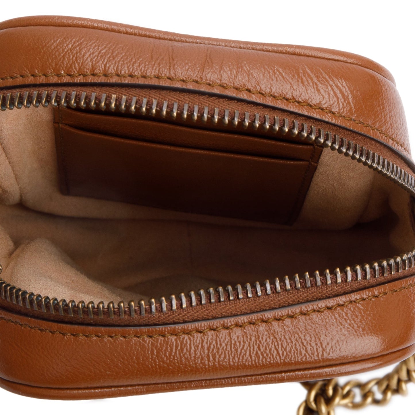 Gucci Brown Calfskin Matelasse Mini GG Marmont Chain Shoulder Bag