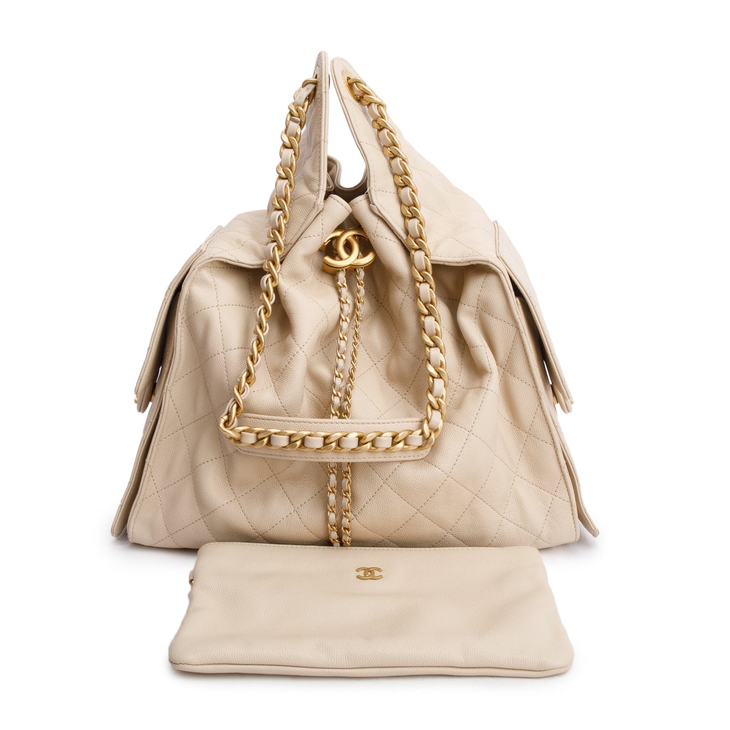 Chanel Beige Caviar Leather 25 Small Bucket Bag