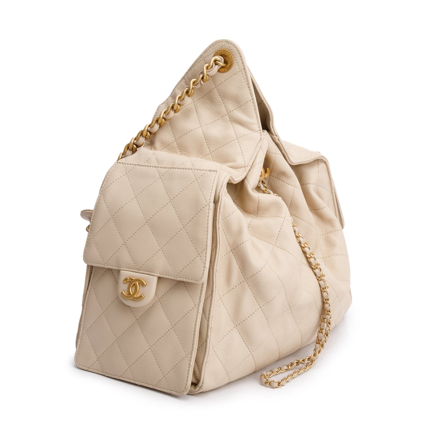 Chanel Beige Caviar Leather 25 Small Bucket Bag