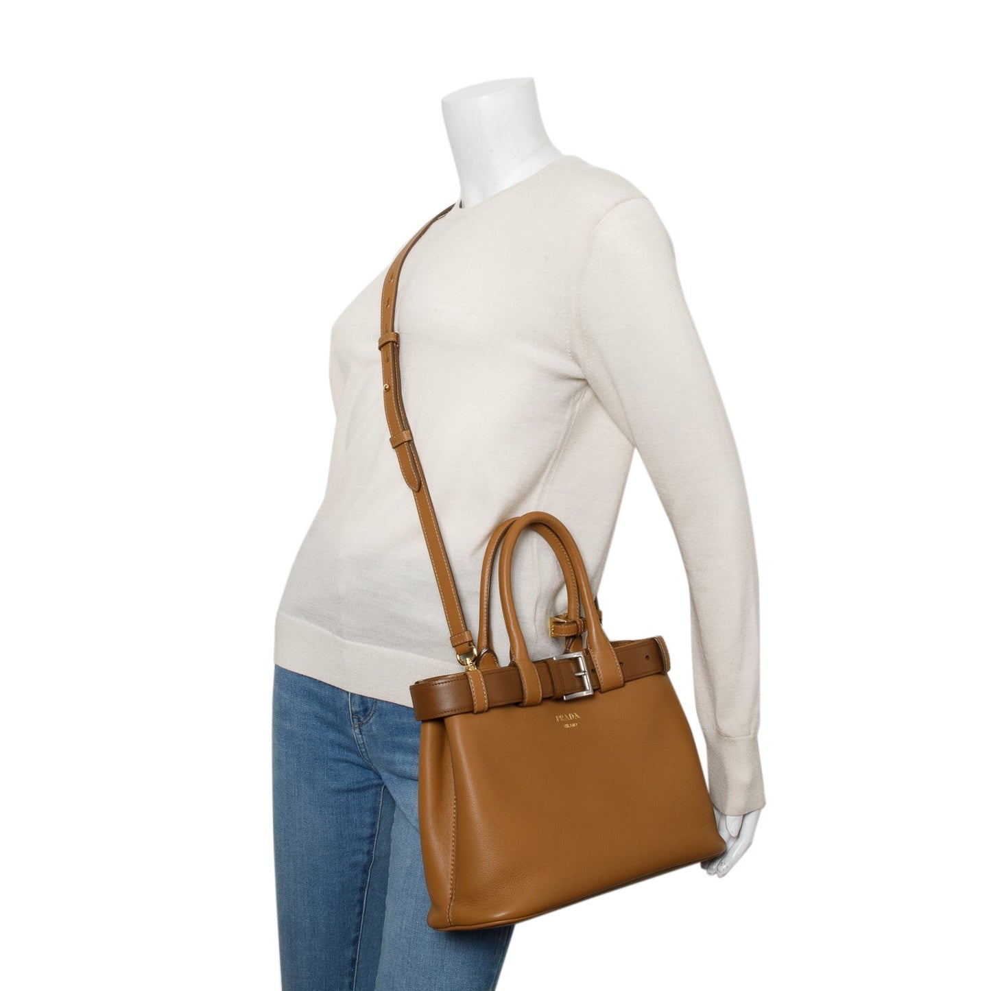 Prada Brown Nappa Leather Small Buckle Handbag