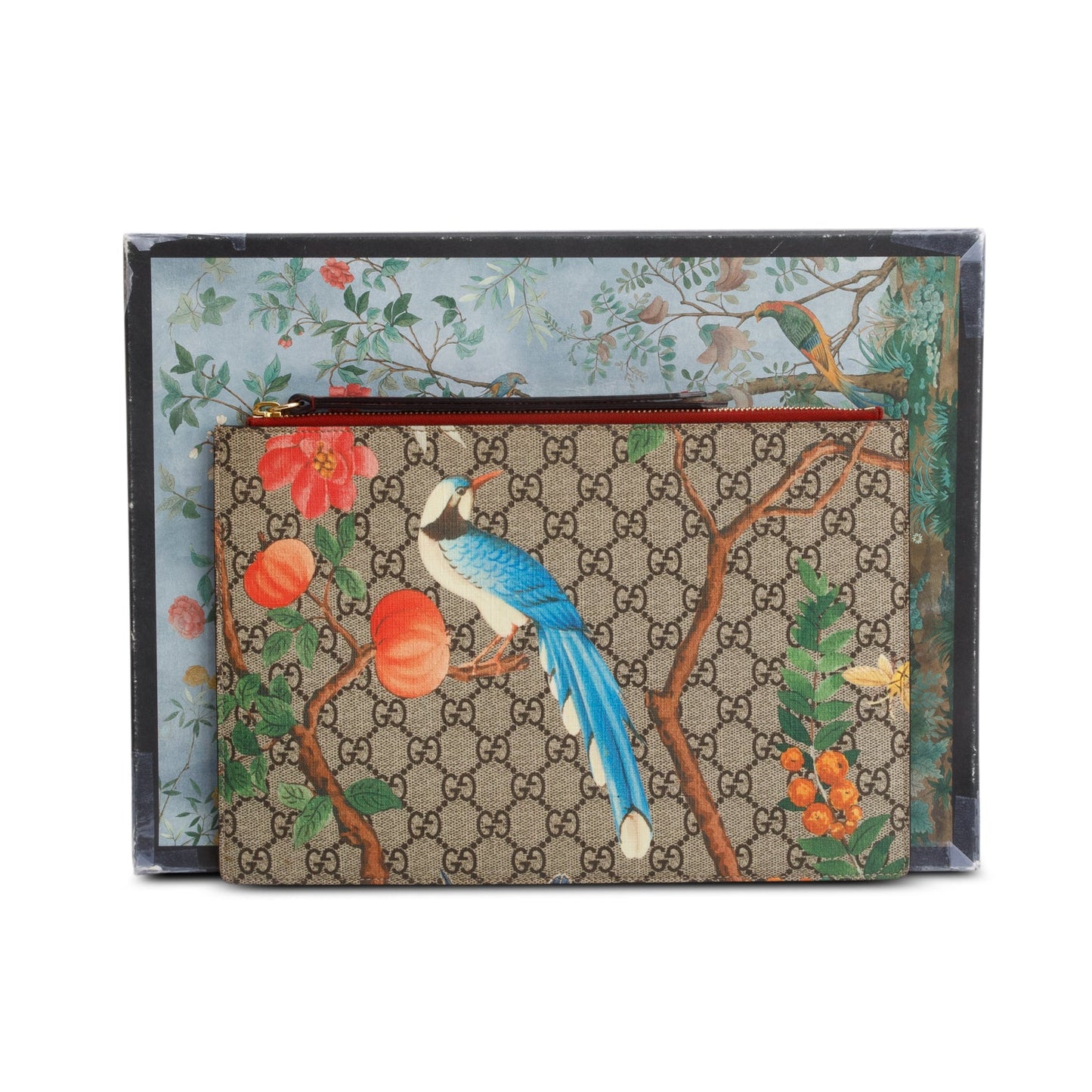 Gucci Red GG Supreme Monogram Tian Large Zip Pouch