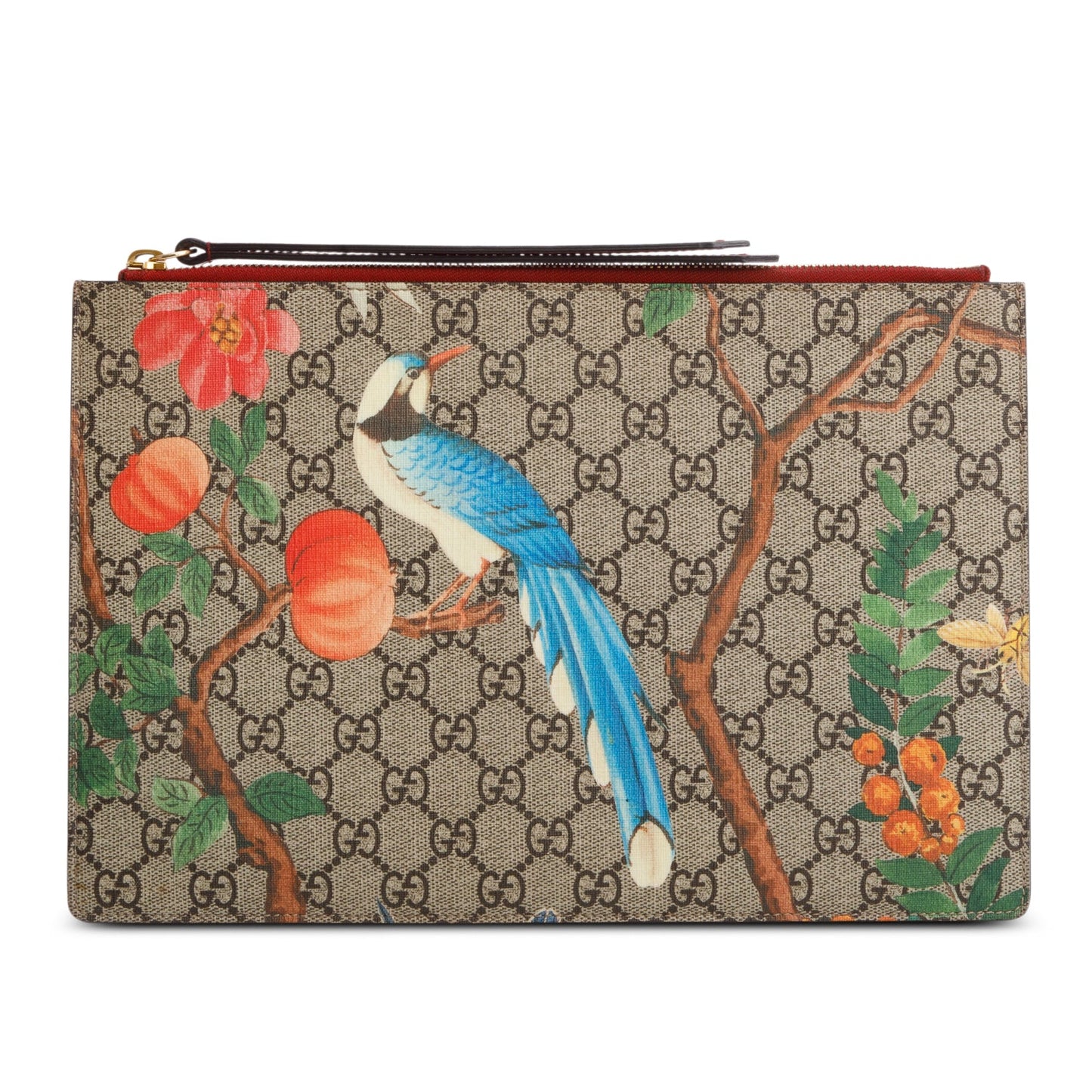 Gucci Red GG Supreme Monogram Tian Large Zip Pouch