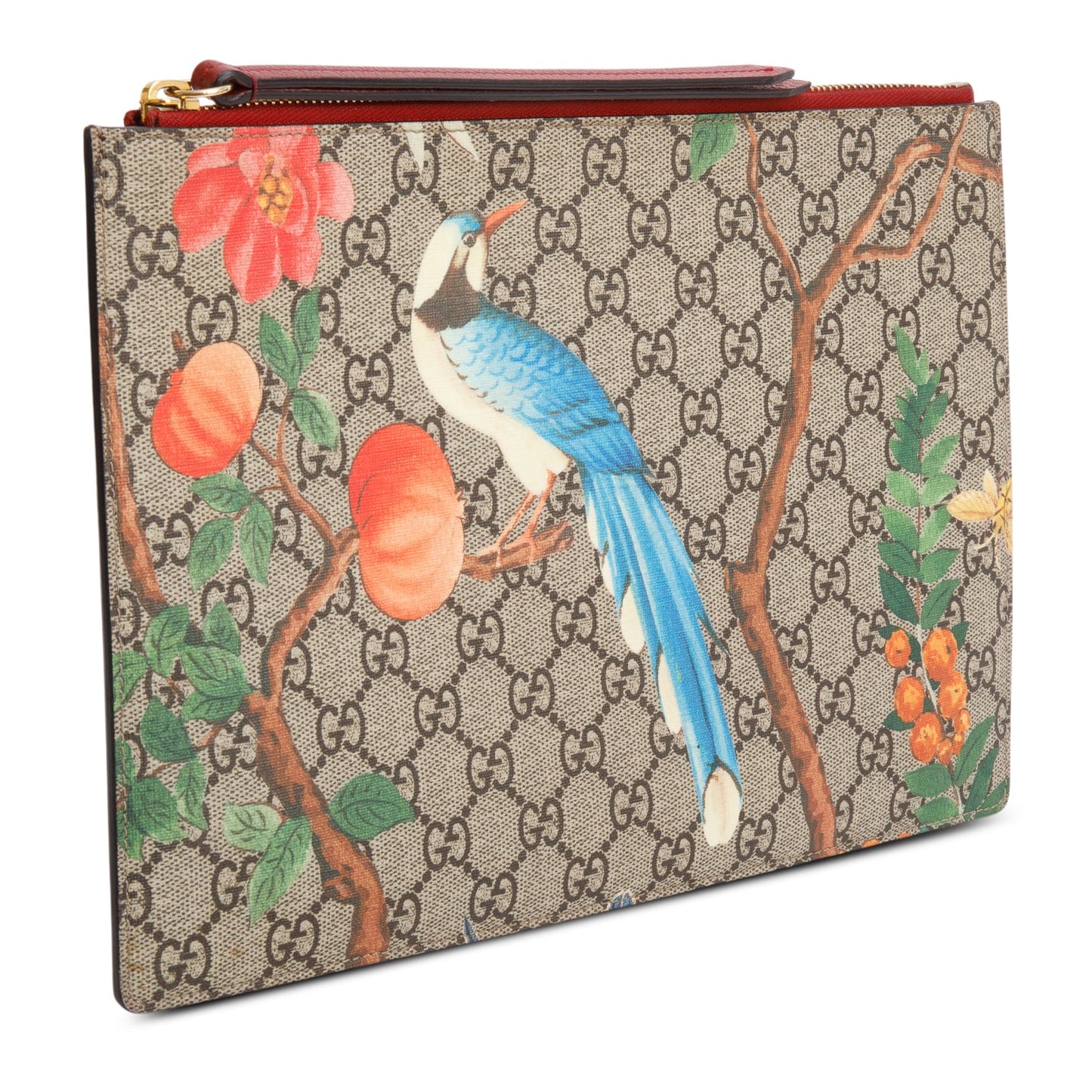 Gucci Red GG Supreme Monogram Tian Large Zip Pouch