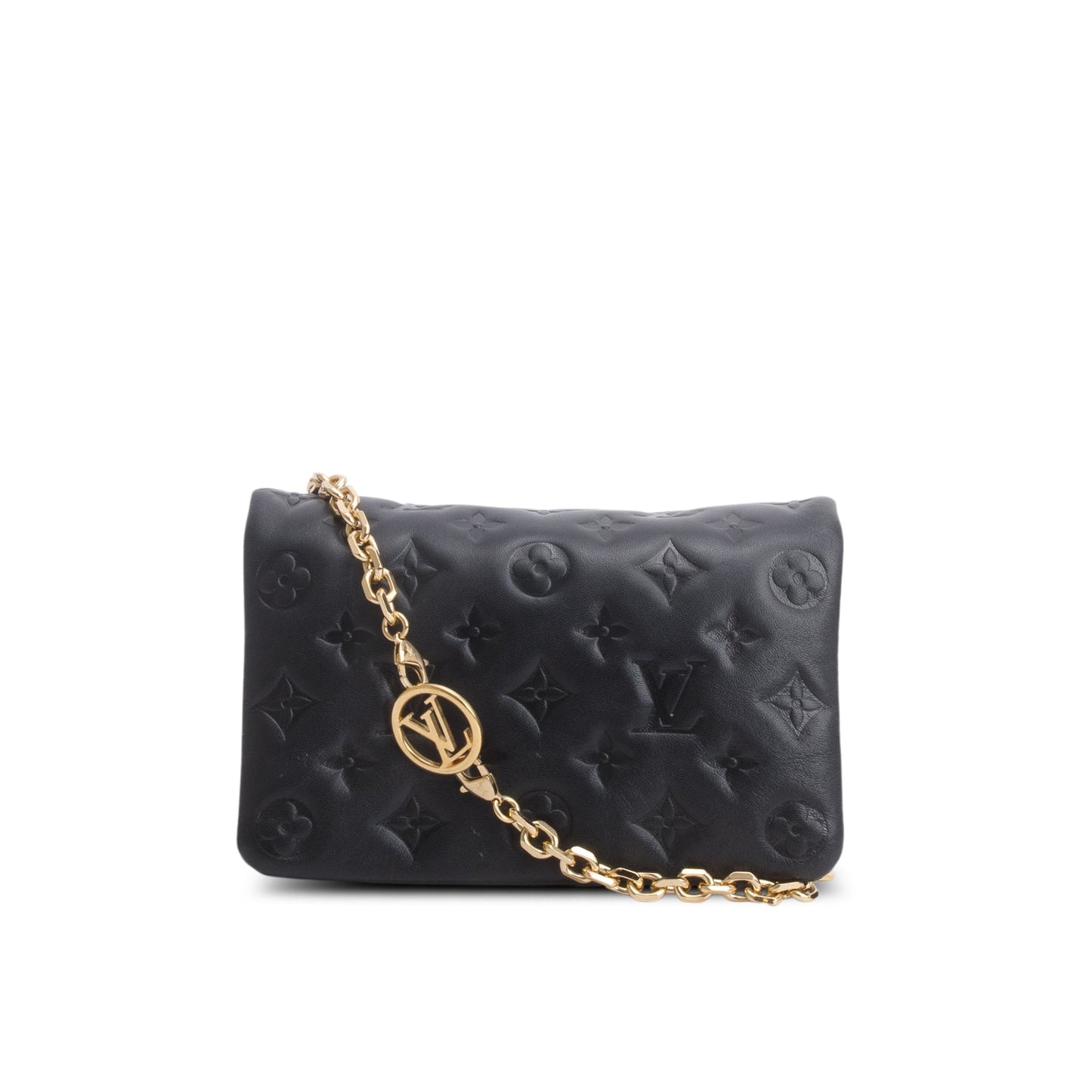 Louis Vuitton Black Lambskin Embossed Monogram Pochette Coussin