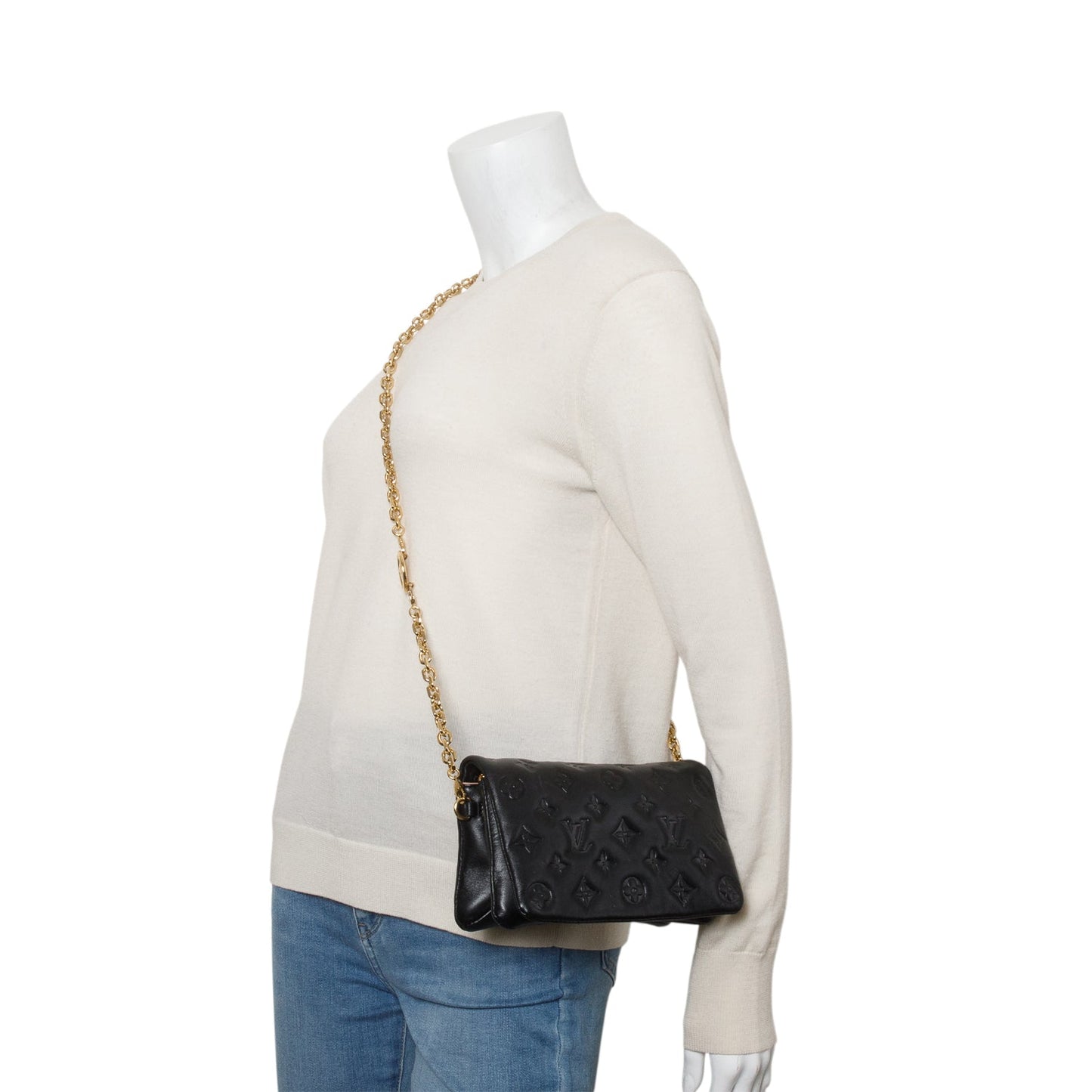 Louis Vuitton Black Lambskin Embossed Monogram Pochette Coussin