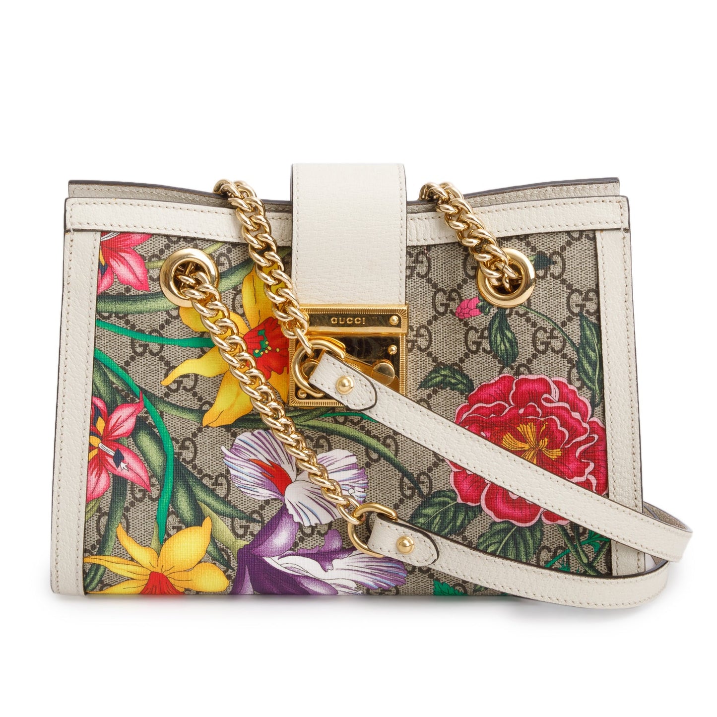 Gucci GG Supreme Monogram Flora Small Padlock Tote