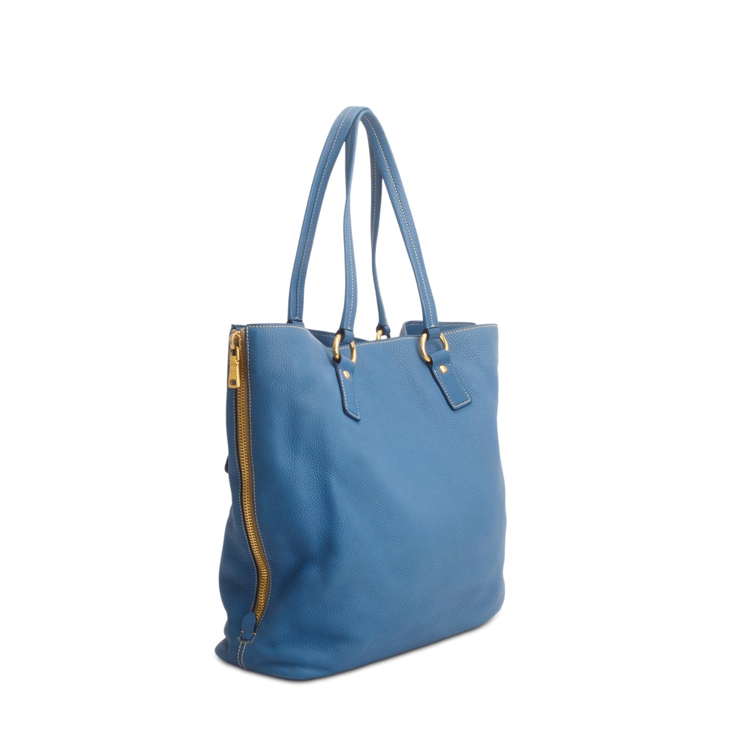 Prada Blue Vitello Daino Size Zip Tote