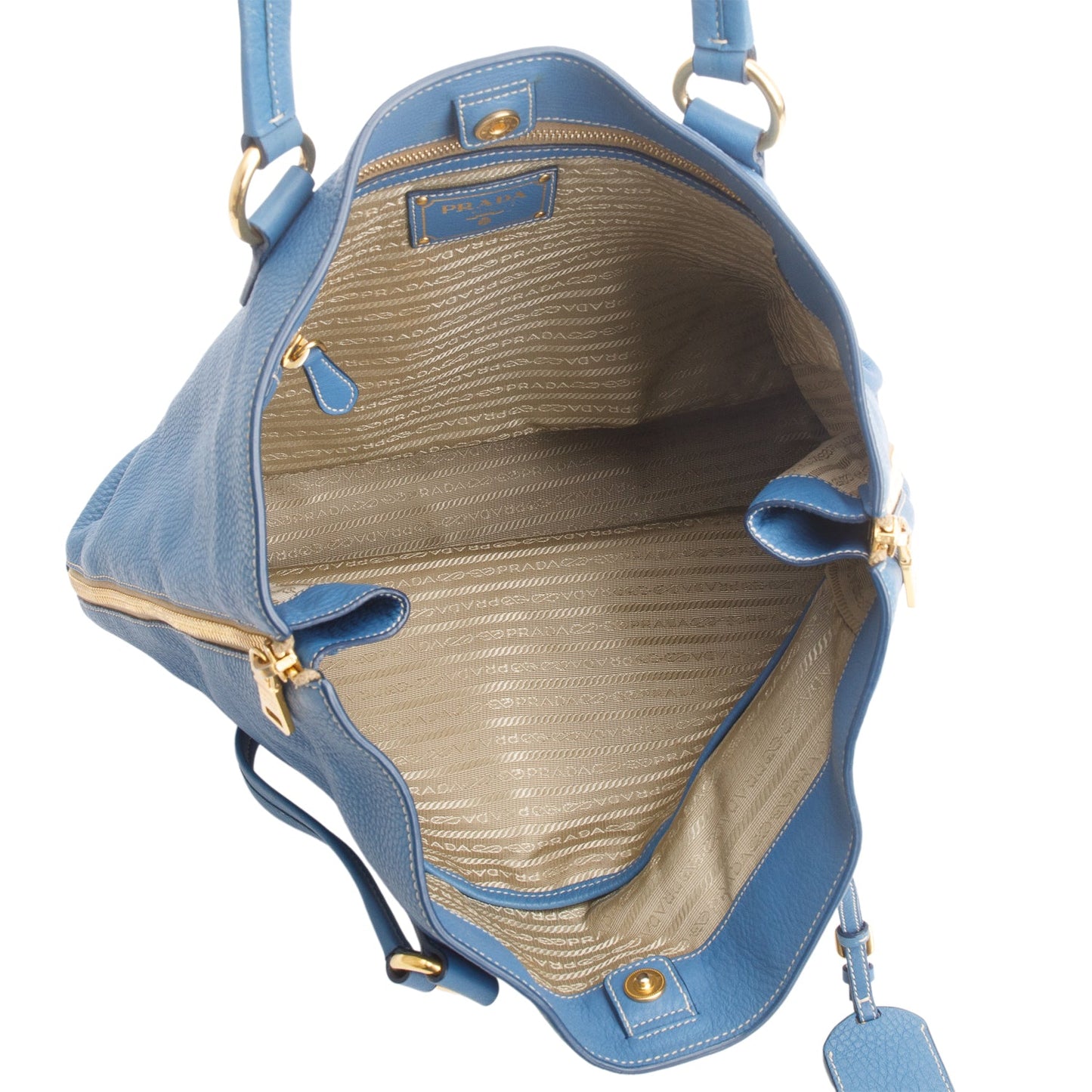 Prada Blue Vitello Daino Size Zip Tote