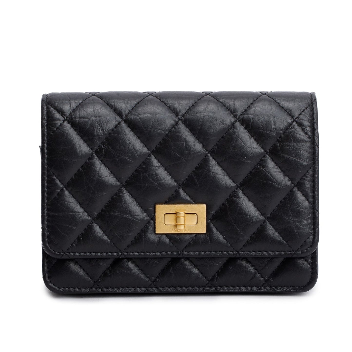 Chanel Black Aged Lambskin Quilted Mini Reissue Wallet on Chain