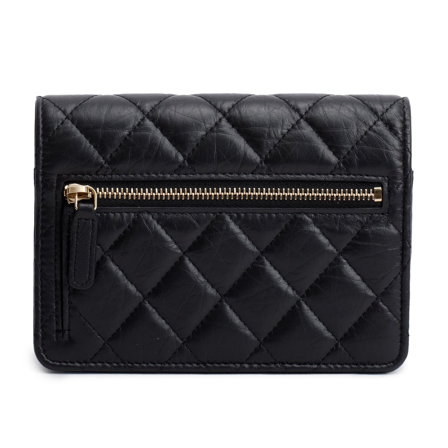 Chanel Black Aged Lambskin Quilted Mini Reissue Wallet on Chain