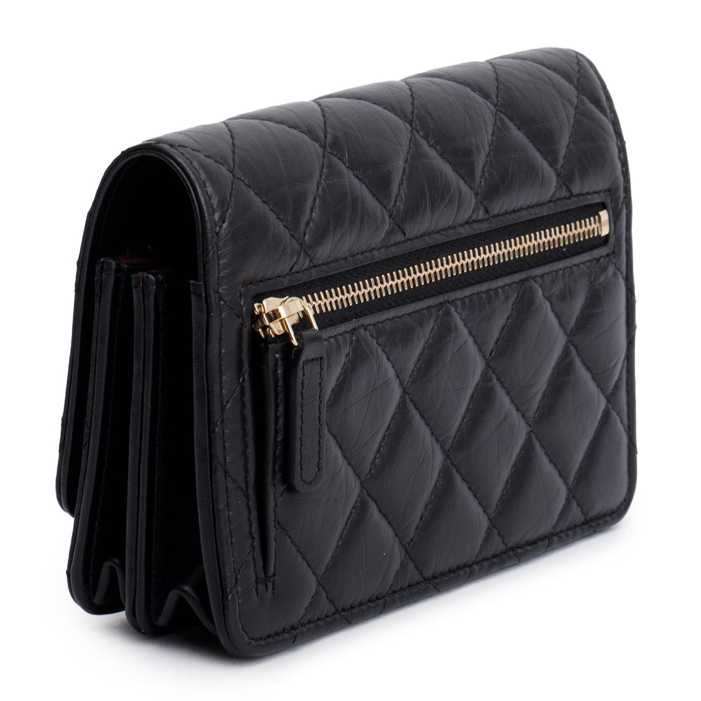 Chanel Black Aged Lambskin Quilted Mini Reissue Wallet on Chain