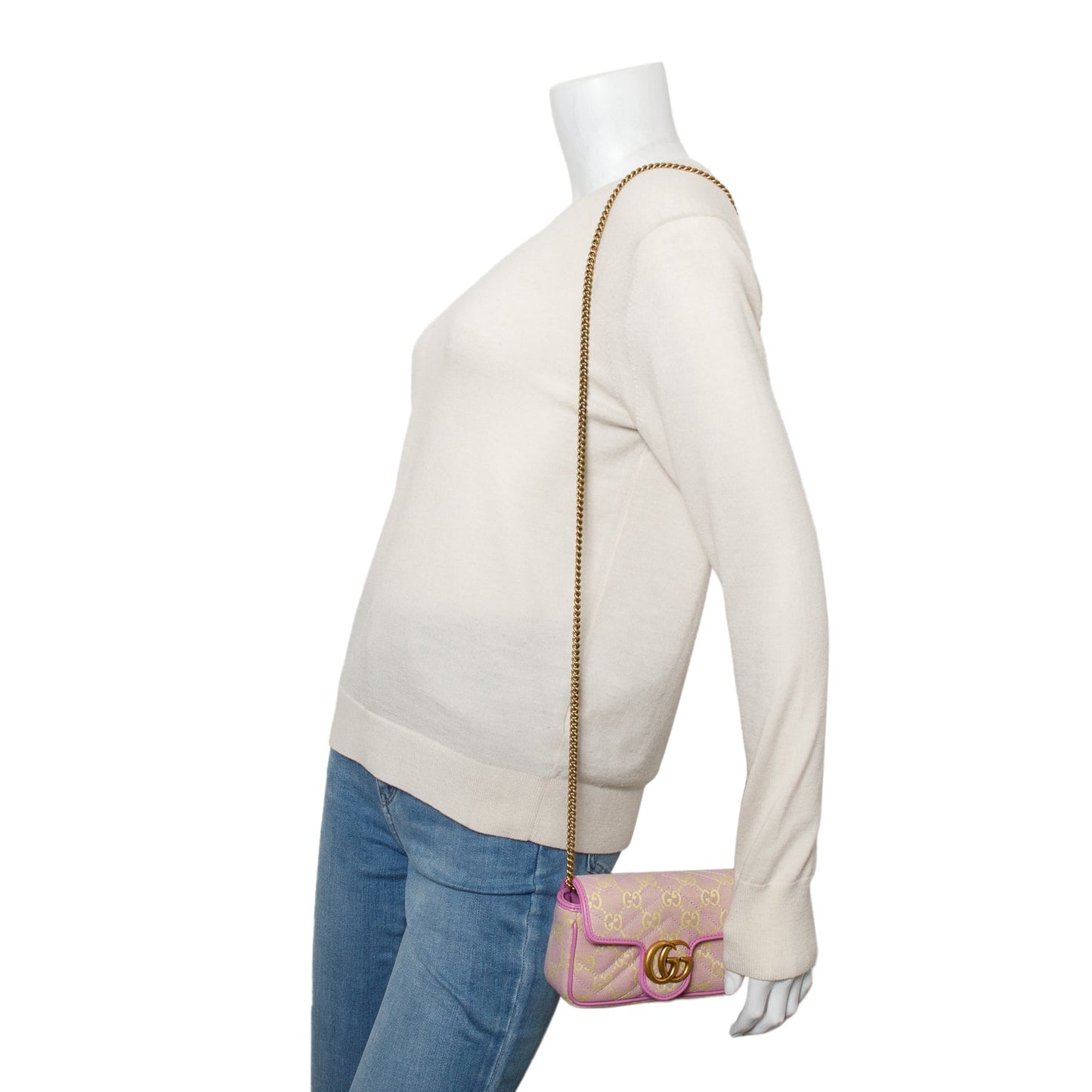 Gucci Pink/Yellow Monogram Matelasse Super Mini GG Marmont Chain Shoulder Bag