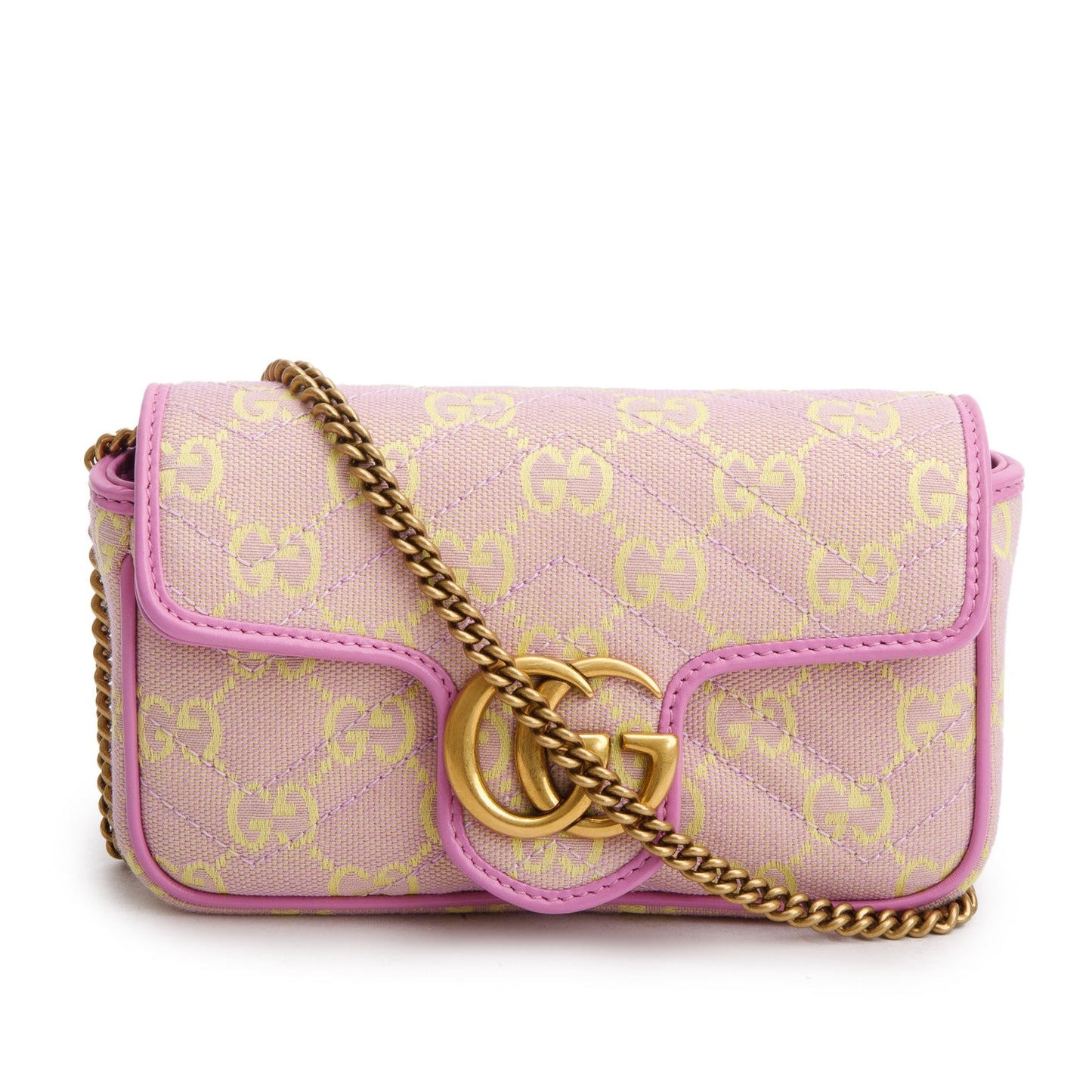 Gucci Pink/Yellow Monogram Matelasse Super Mini GG Marmont Chain Shoulder Bag