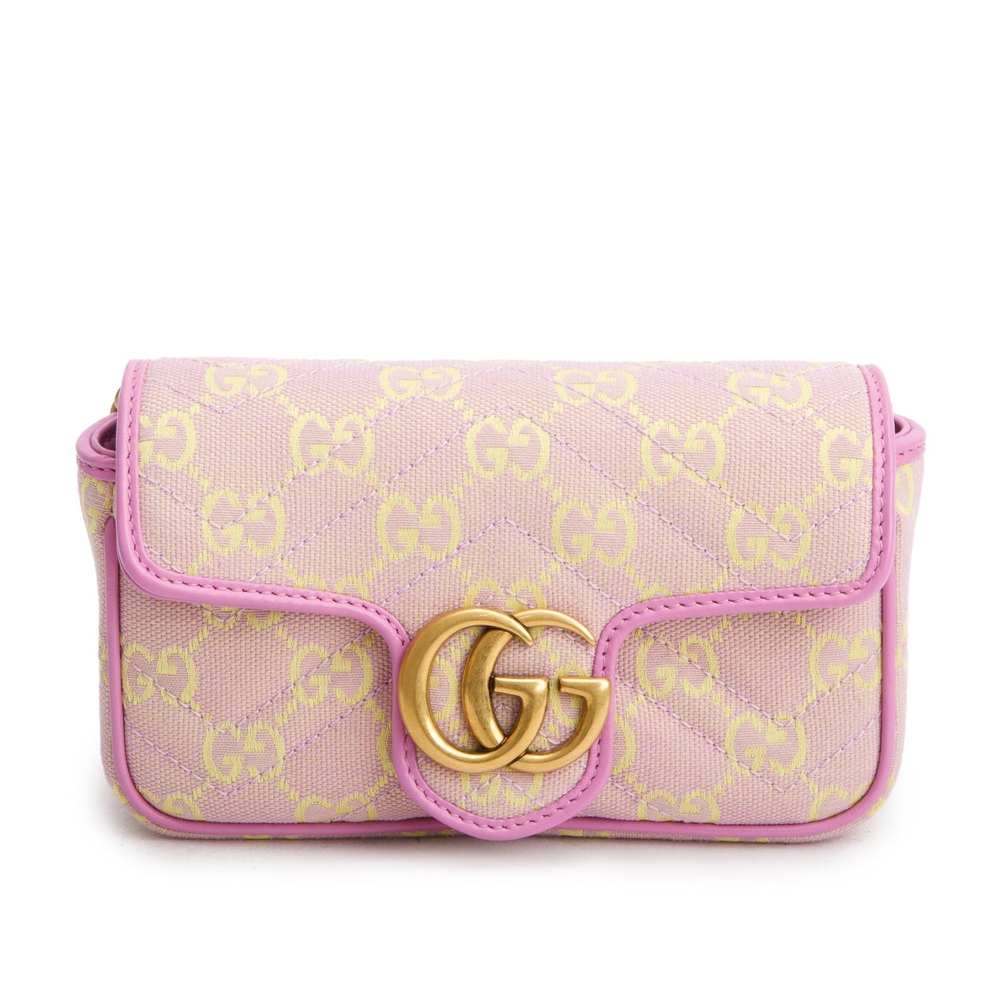 Gucci Pink/Yellow Monogram Matelasse Super Mini GG Marmont Chain Shoulder Bag