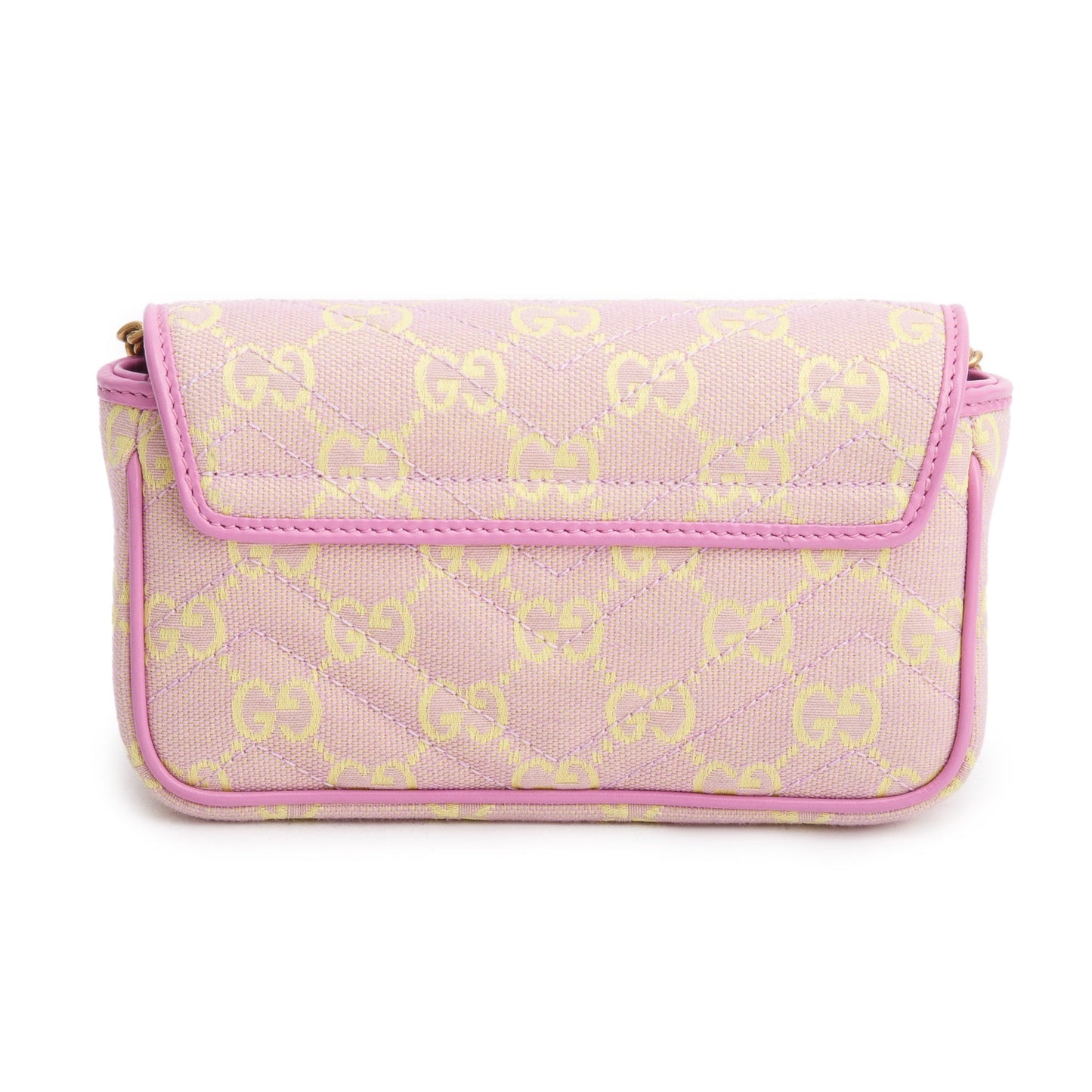 Gucci Pink/Yellow Monogram Matelasse Super Mini GG Marmont Chain Shoulder Bag