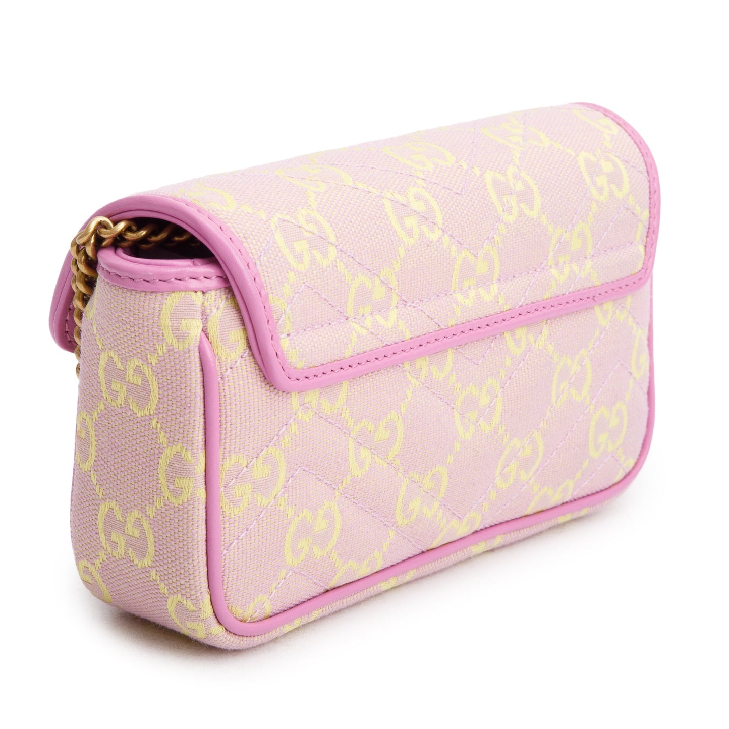 Gucci Pink/Yellow Monogram Matelasse Super Mini GG Marmont Chain Shoulder Bag