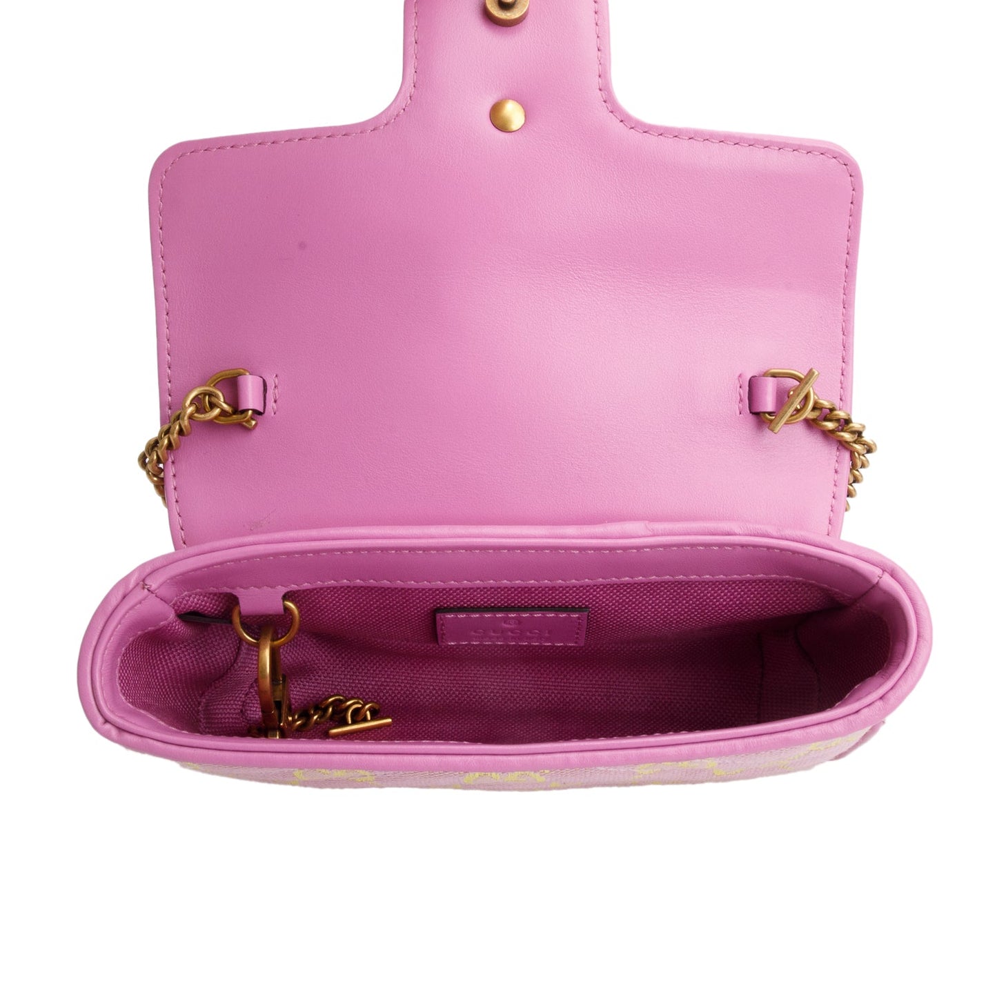 Gucci Pink/Yellow Monogram Matelasse Super Mini GG Marmont Chain Shoulder Bag