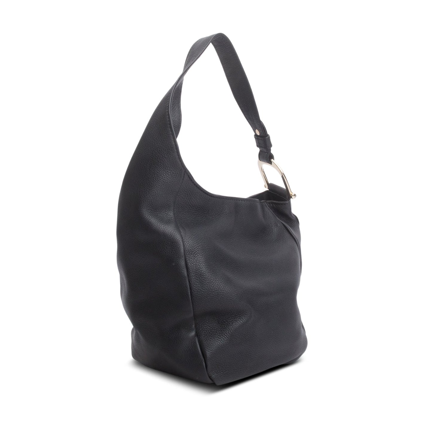 Gucci Black Grained Leather Horsebit Medium Greenwhich Hobo Bag