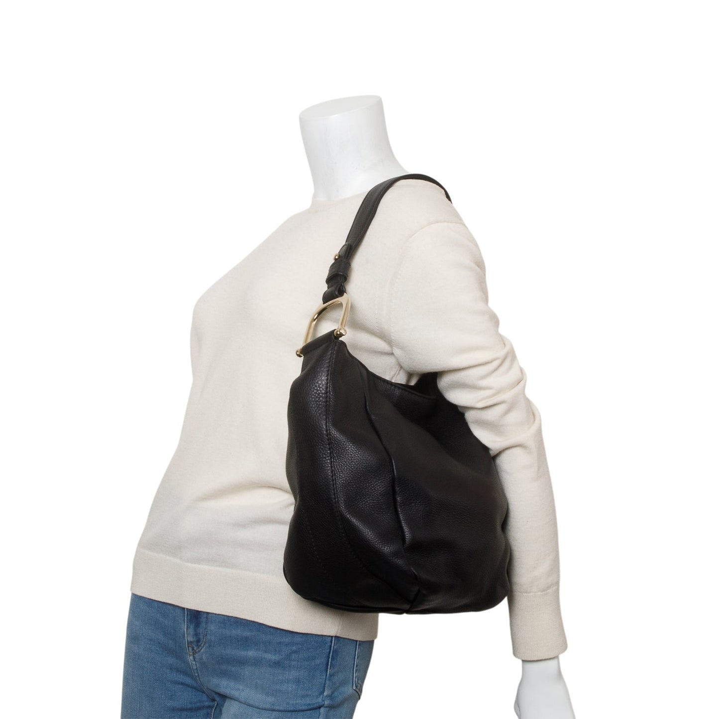 Gucci Black Grained Leather Horsebit Medium Greenwhich Hobo Bag