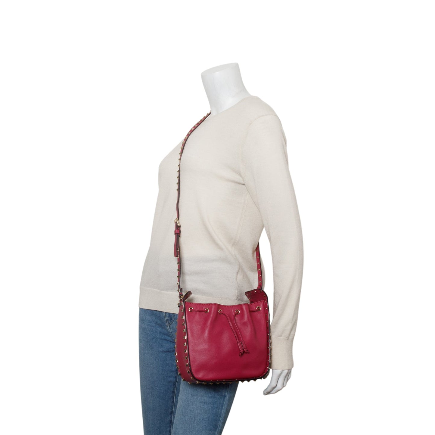Valentino Pink Vitello Rockstud Bucket Bag