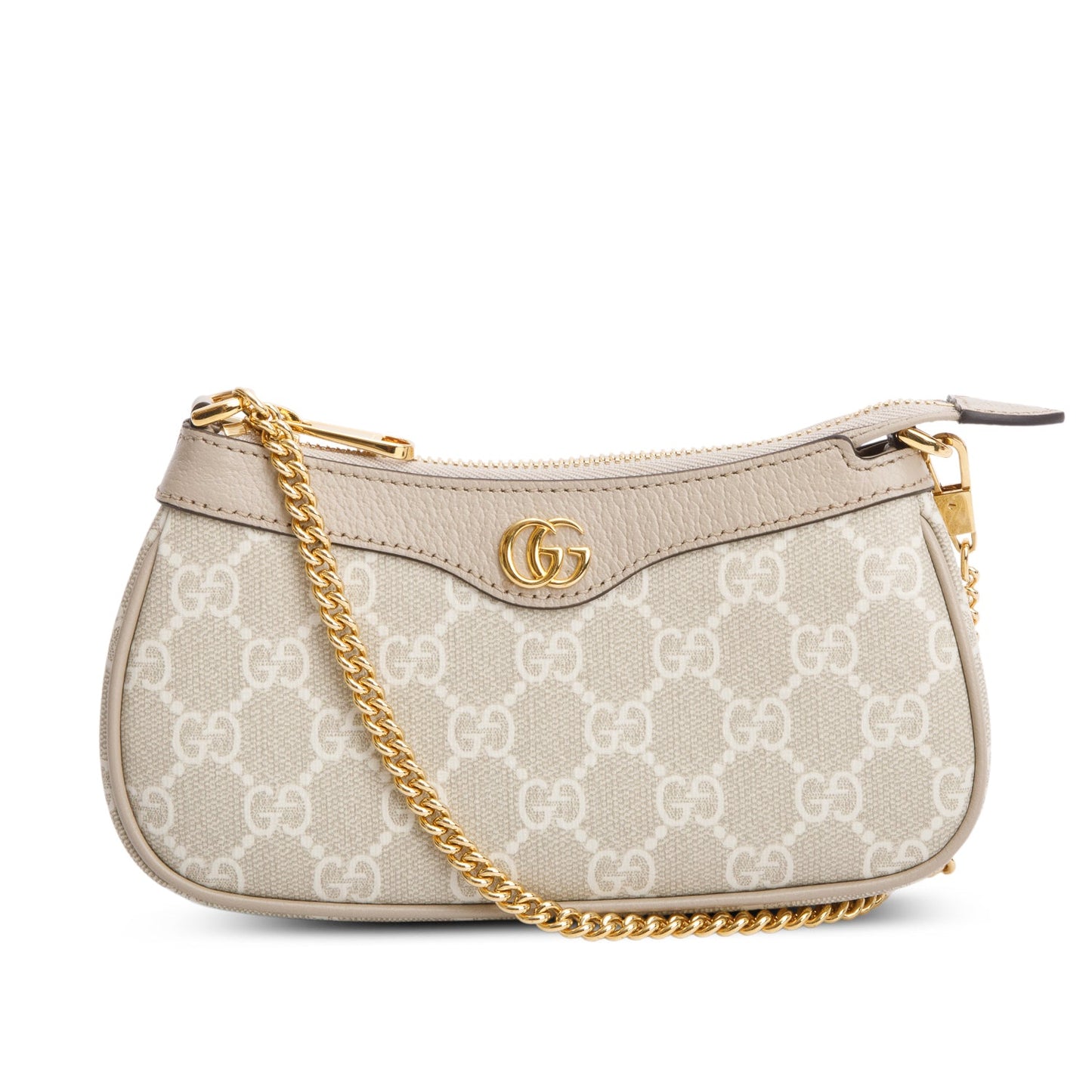 Gucci Beige GG Supreme Monogram Textured Dollar Calfskin Mini Ophidia Chain Bag