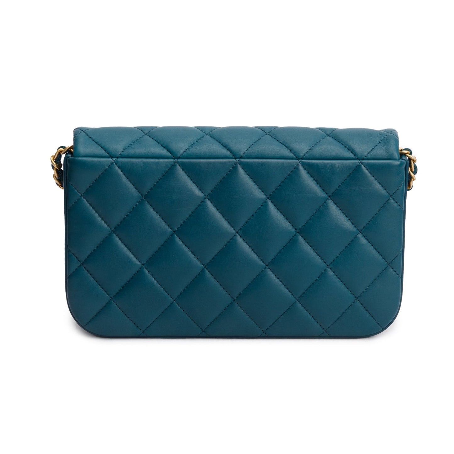 Chanel 2020 Teal Calfskin Quilted Medium Nailed CC Flap Bag