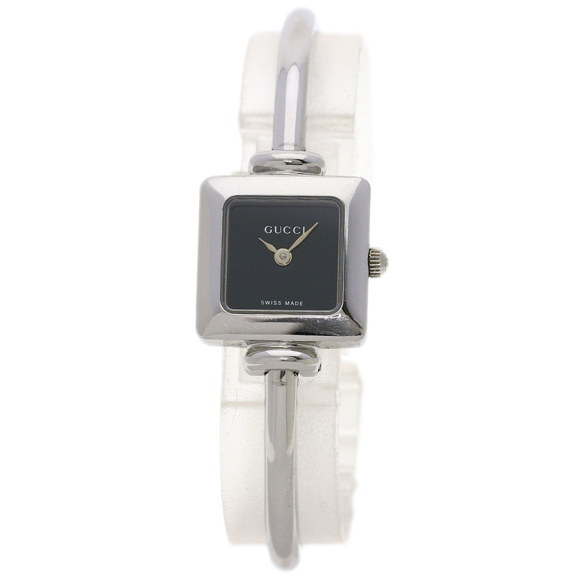 GUCCI Watches Quartz 1900L Stainless Steel , Stainless Steel Silver Square face black dial Women