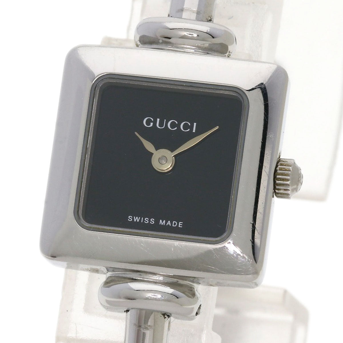 GUCCI Watches Quartz 1900L Stainless Steel , Stainless Steel Silver Square face black dial Women